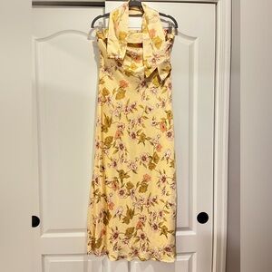 YELLOW FLORAL STRAPLESS DRESS W. SCARF